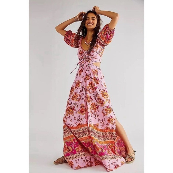 FREE PEOPLE BALI CITRUS SKIES ONE PIECE WIDE LEG JUMPSUIT VIOLET COMBO.